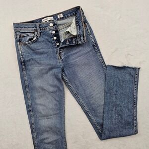 RE/DONE Mid 80s Jeans‎ Womens 26 Blue High Rise Raw Hem Straight Leg